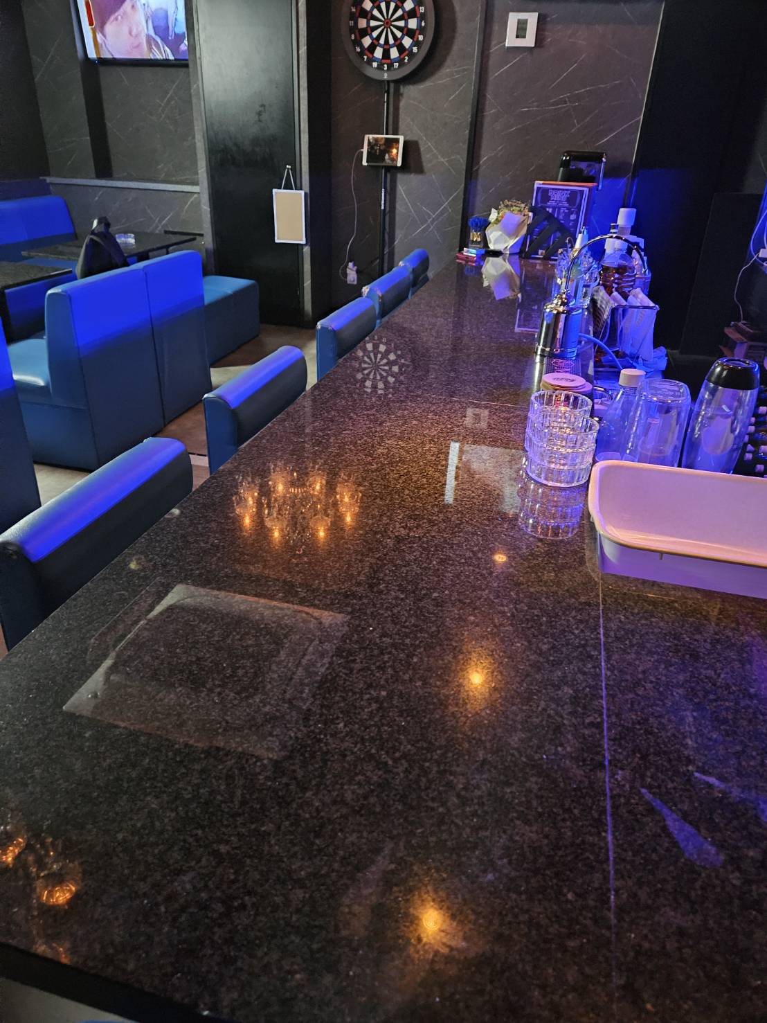 Bar counter and darts area